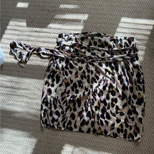 Silky Leopard Print Skirt w/ Wrap Around Belt